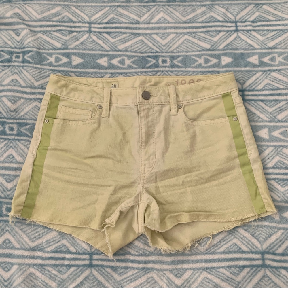 Pastel green cutoffs with contrast stripe